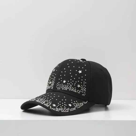 NWT One size fit  denim baseball cap with studs and stars - Picture 4 of 4